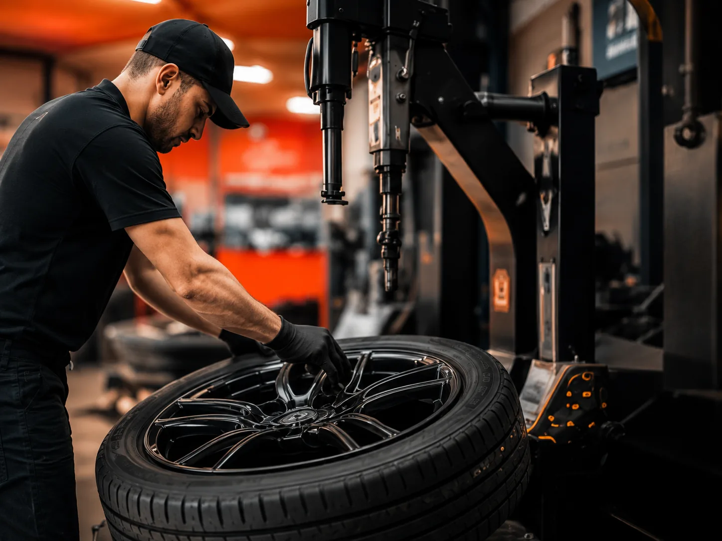 Montage et équilibrage d'un pneu sur machine professionnelle dans l'atelier AB Pneus à Liège