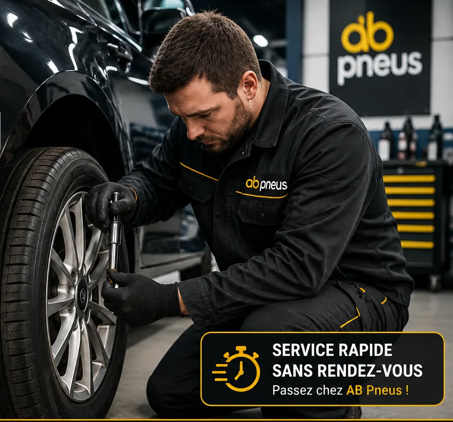 Inspection d'un pneu crevé avant réparation chez AB Pneus à Liège